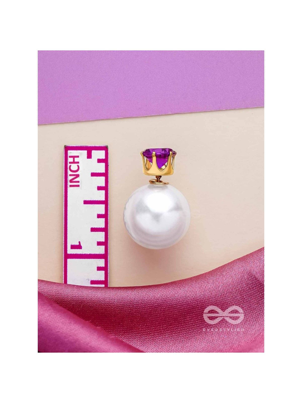 A MYSTIC PEARL - GOLDEN EMBELLISHED EARRINGS (VIOLET)