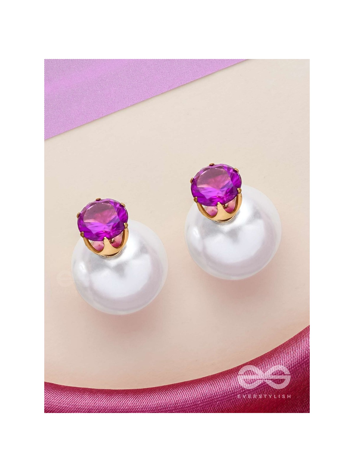 A MYSTIC PEARL - GOLDEN EMBELLISHED EARRINGS (VIOLET)
