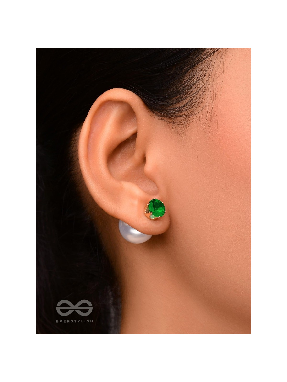 A MYSTIC PEARL - GOLDEN EMBELLISHED EARRINGS (GREEN)