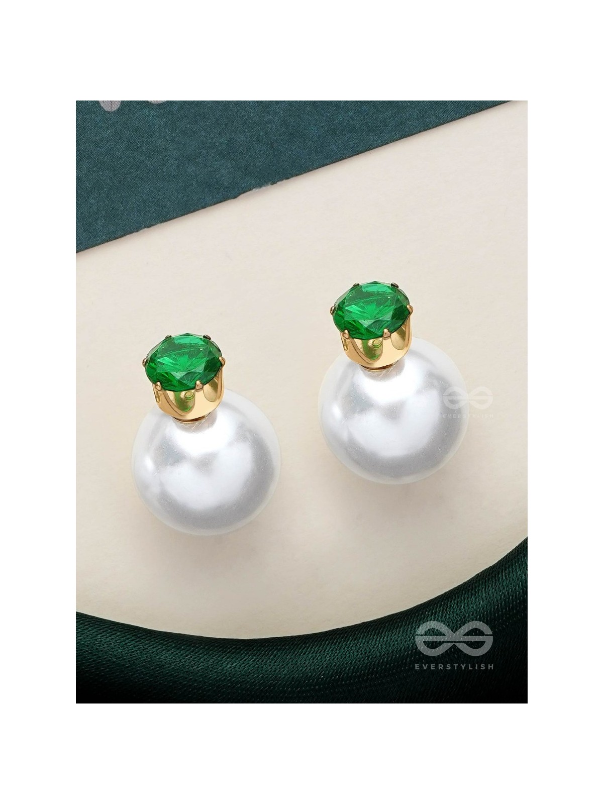 A MYSTIC PEARL - GOLDEN EMBELLISHED EARRINGS (GREEN)