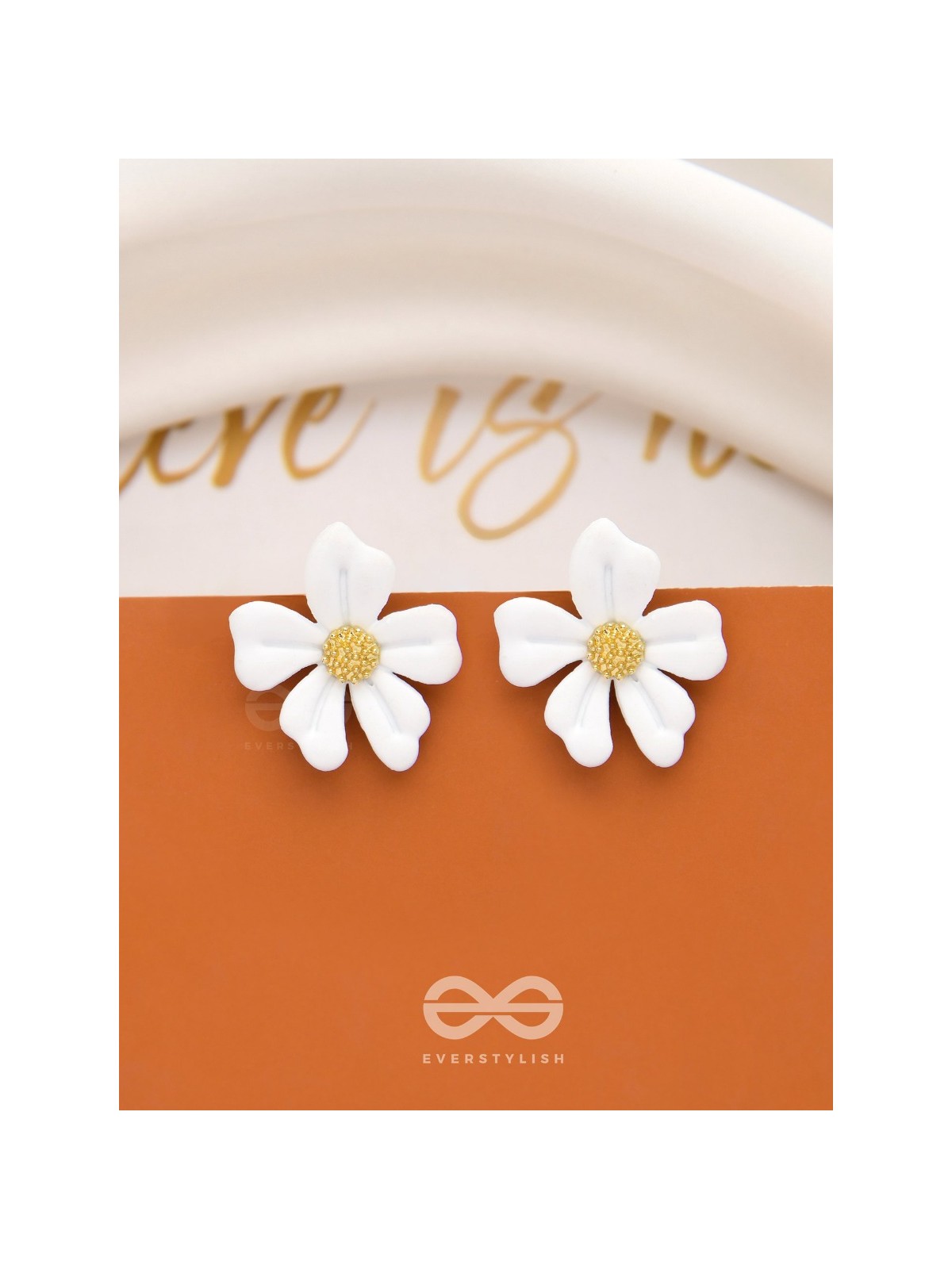 THE FLORAL FLING - GOLDEN AND WHITE ACRYLIC STUD EARRINGS