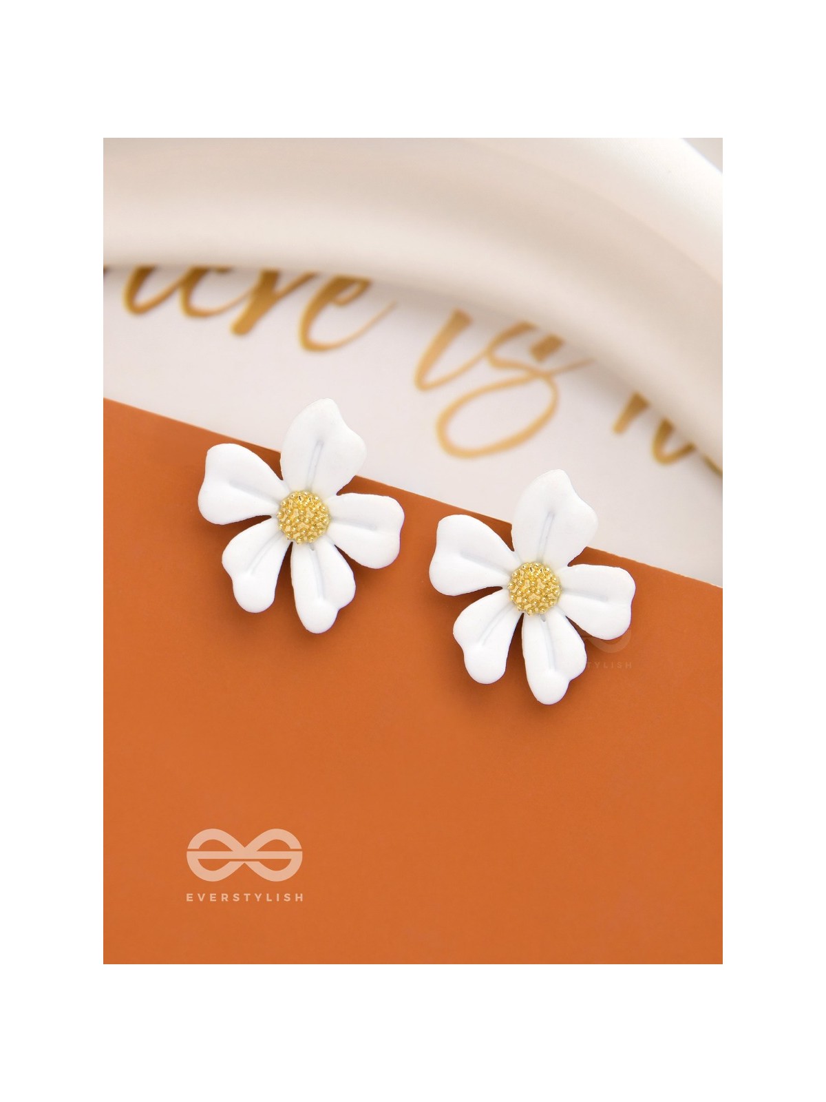 THE FLORAL FLING - GOLDEN AND WHITE ACRYLIC STUD EARRINGS