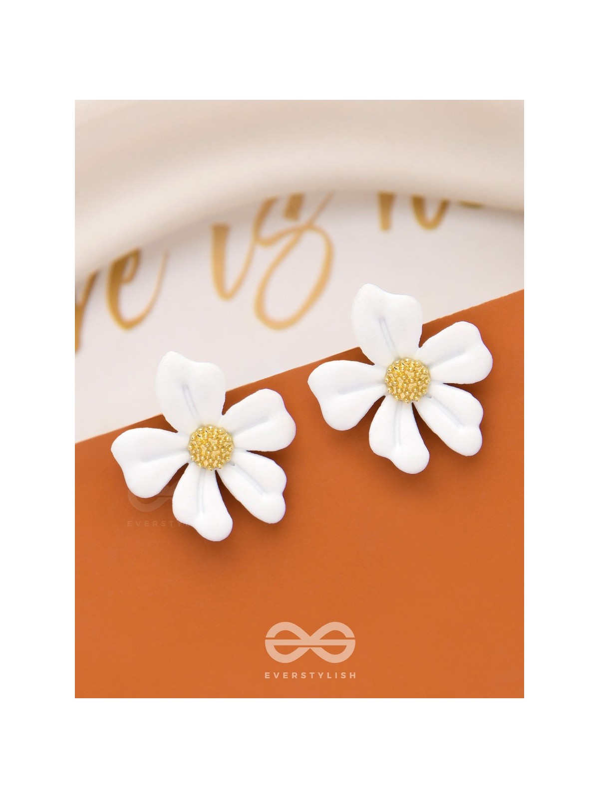 THE FLORAL FLING - GOLDEN AND WHITE ACRYLIC STUD EARRINGS