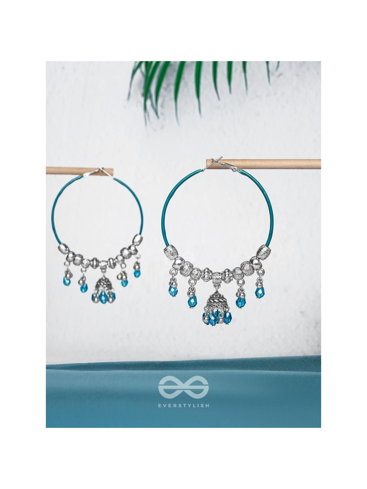 The Aqua Orbits - Silver Hoop Earrings