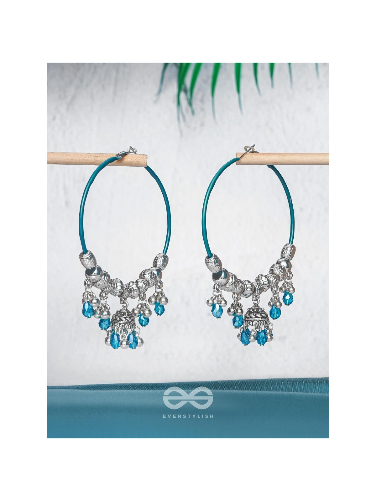 The Aqua Orbits - Silver Hoop Earrings