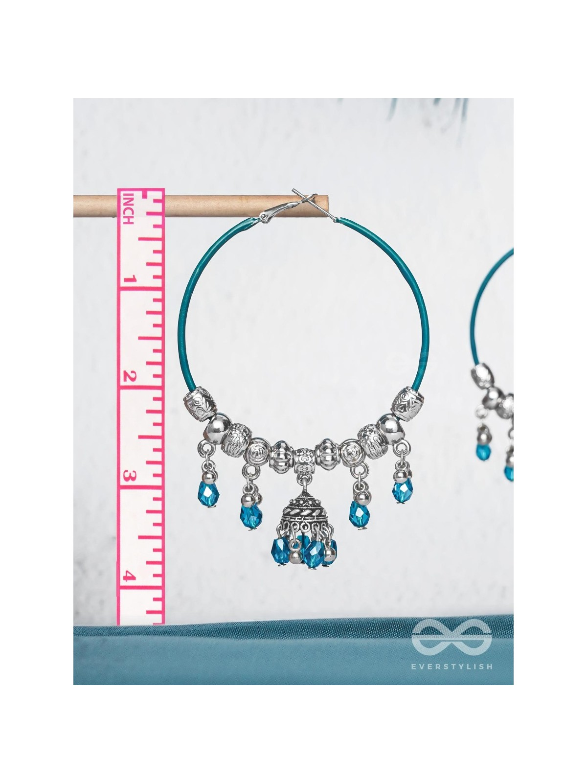 The Aqua Orbits - Silver Hoop Earrings