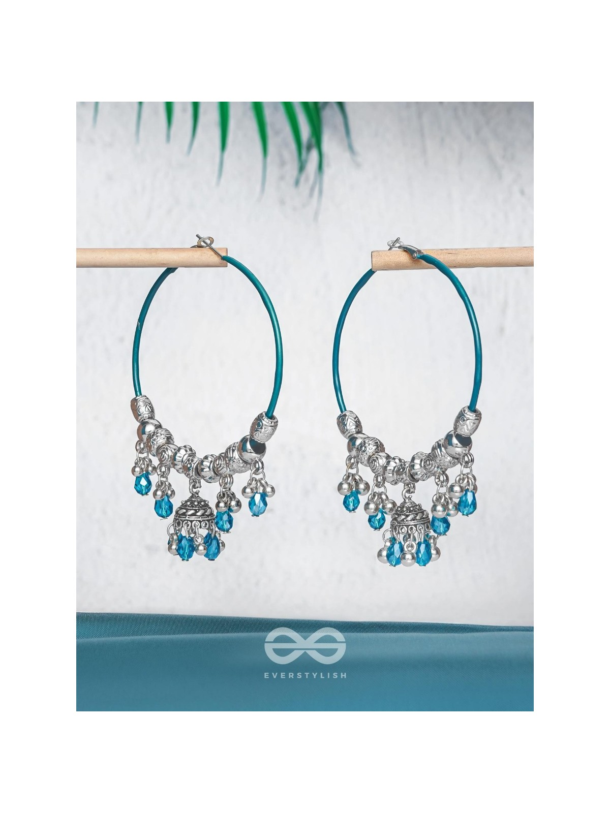 The Aqua Orbits - Silver Hoop Earrings