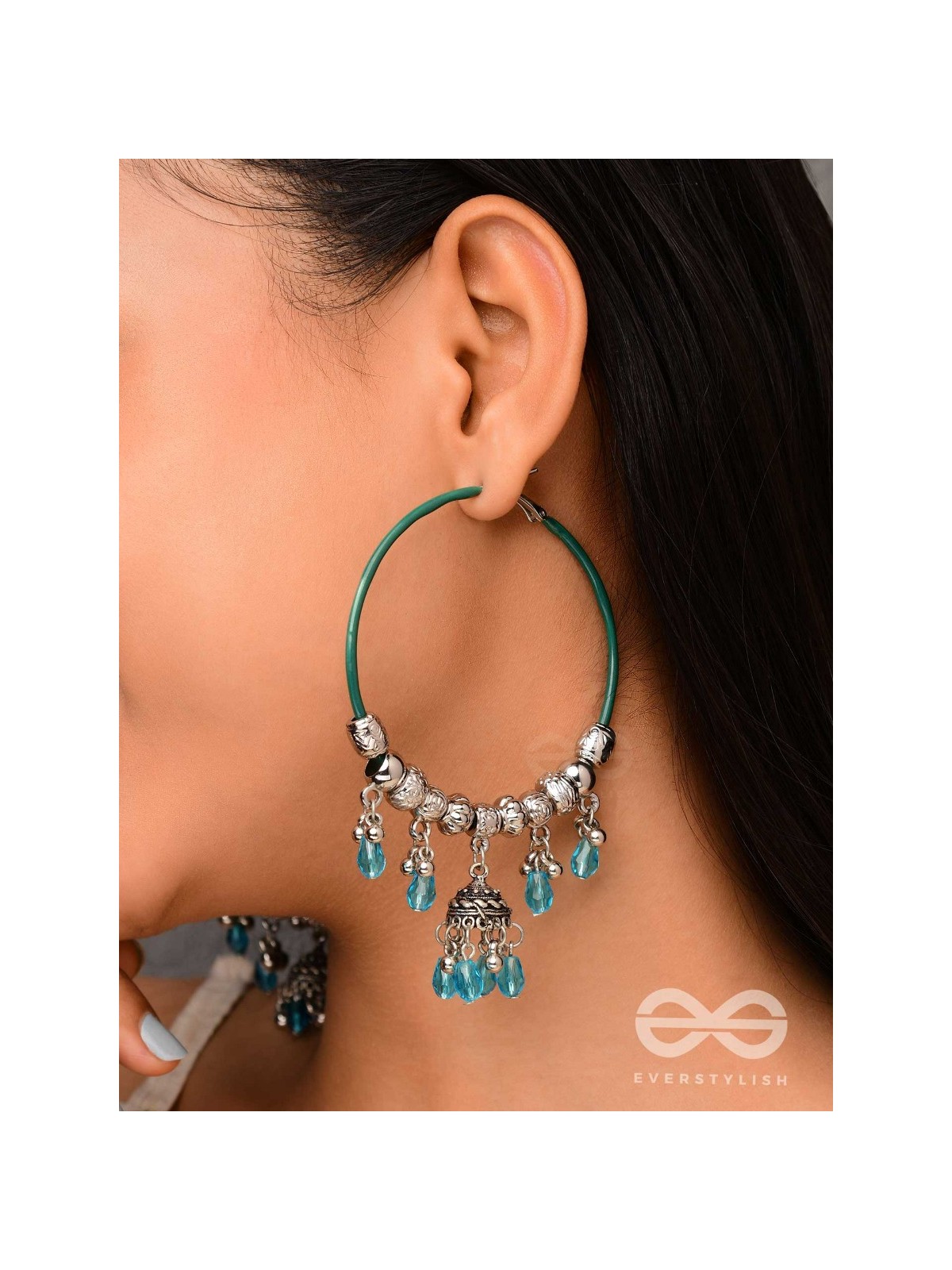 The Aqua Orbits - Silver Hoop Earrings