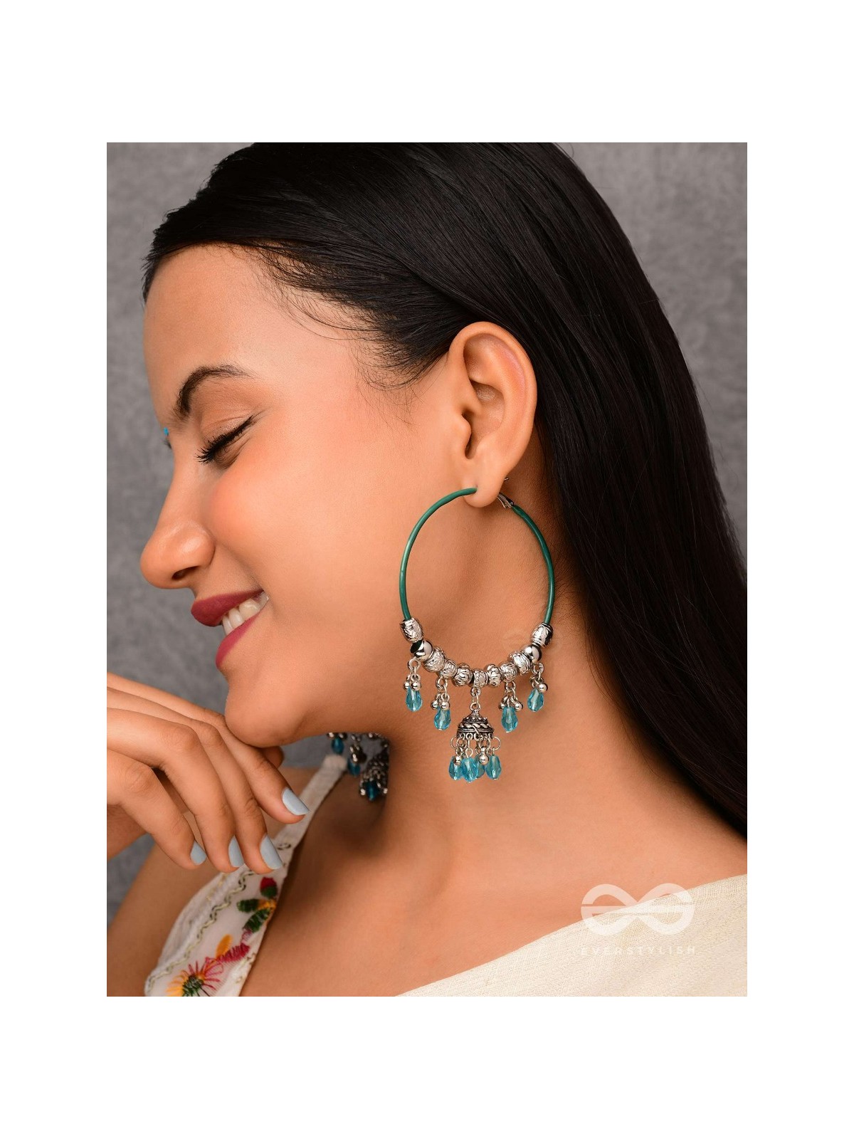 The Aqua Orbits - Silver Hoop Earrings