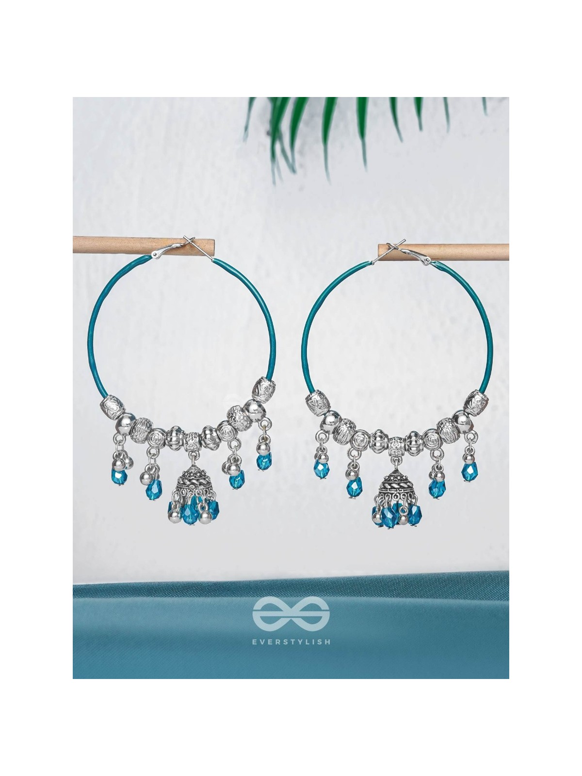 The Aqua Orbits - Silver Hoop Earrings