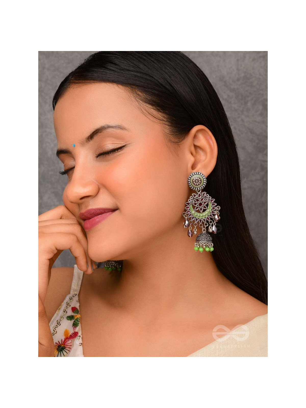 The Ruby Meadows - Statement Enamelled And Oxidised Jhumka Earrings