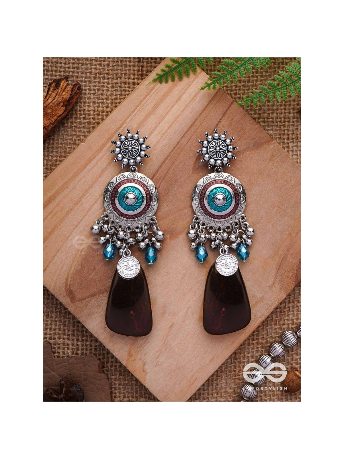 The Infinity Swirls - Enamelled Oxidised Earrings