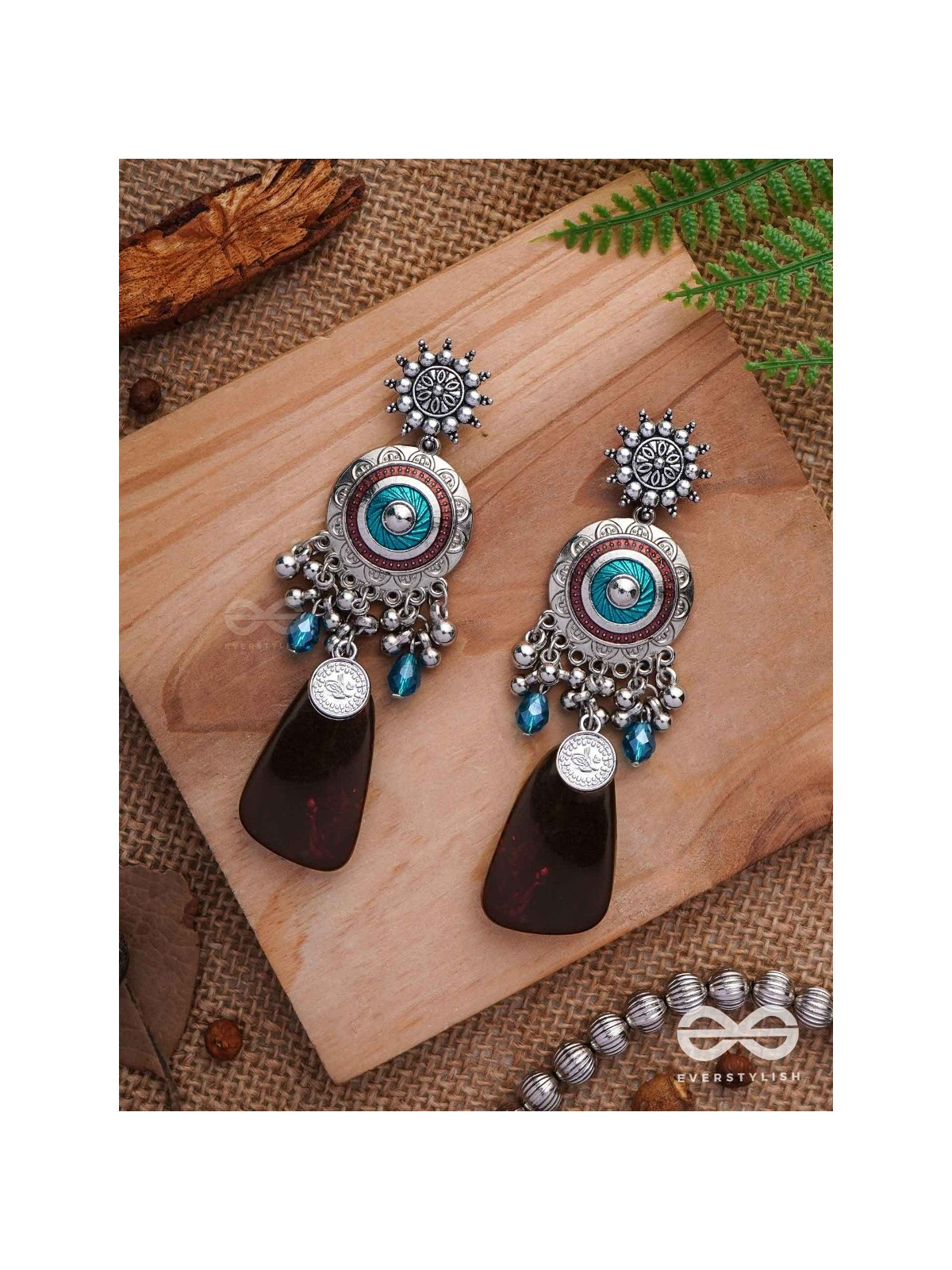 The Infinity Swirls - Enamelled Oxidised Earrings