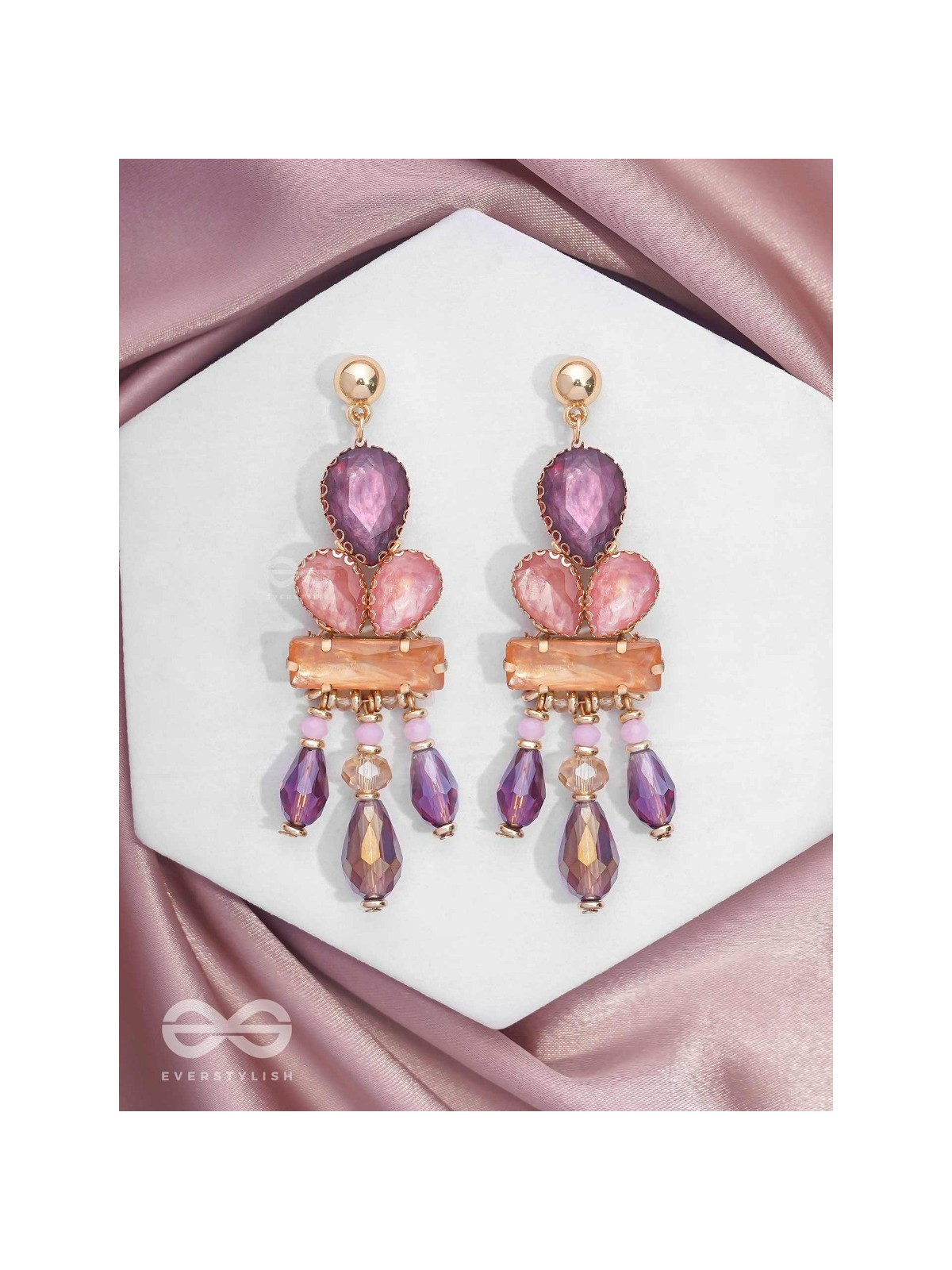 The Radiant Cascade - Golden Embellished Earrings