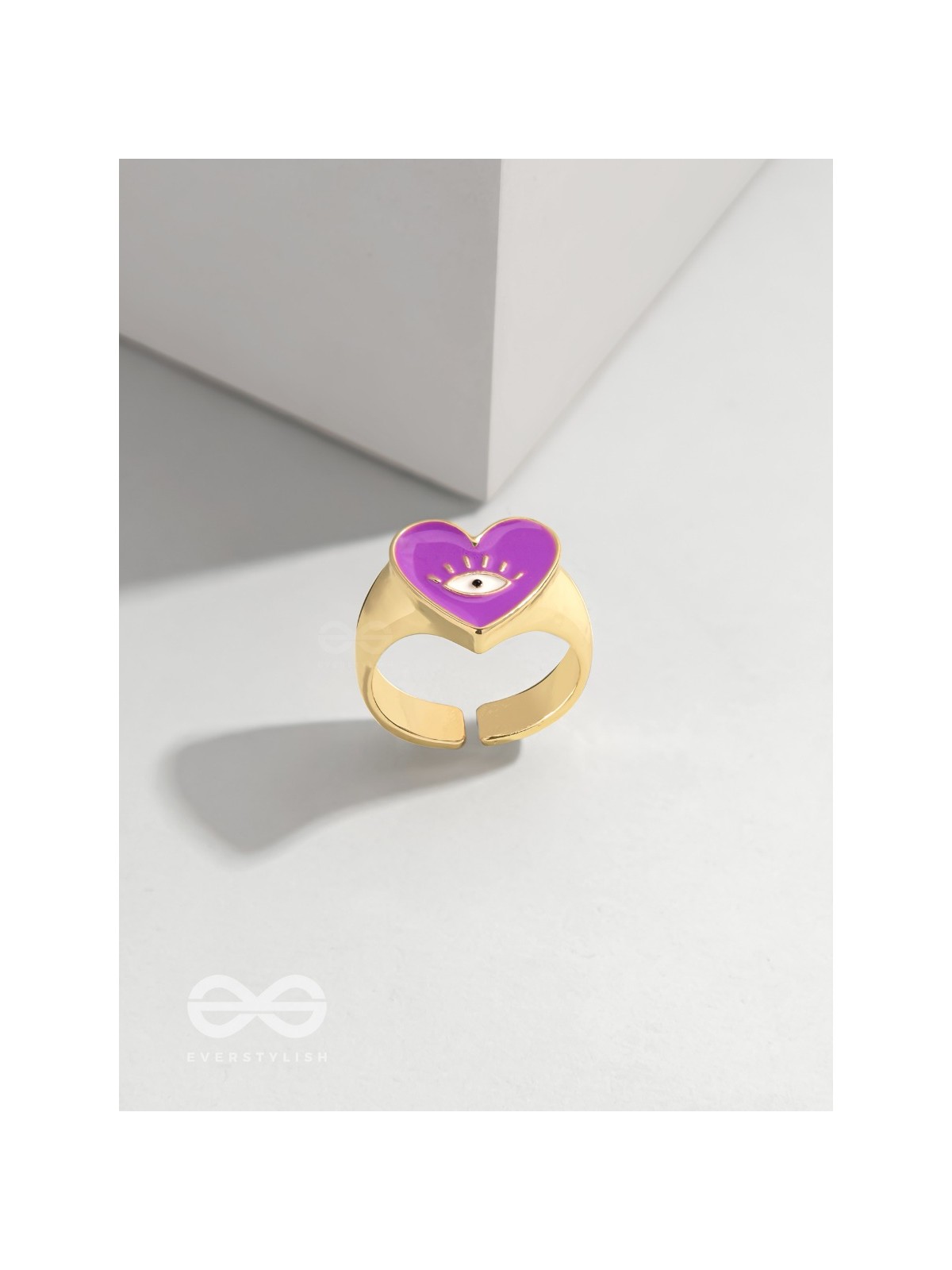 Eye Heart You - Purple Enamelled Golden Ring (Adjustable)