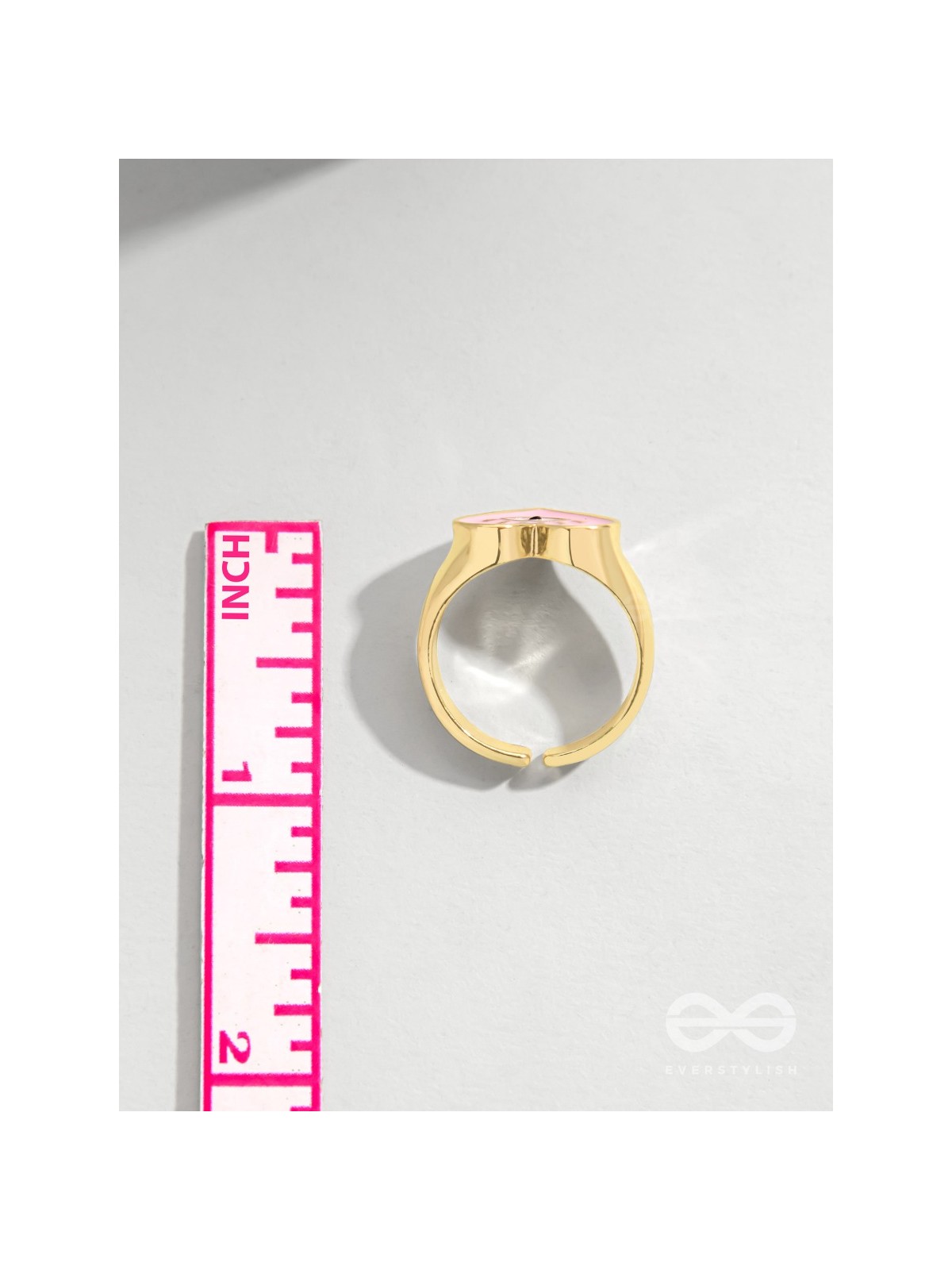 Eye Heart You - Pink Enamelled Golden Ring (Adjustable)