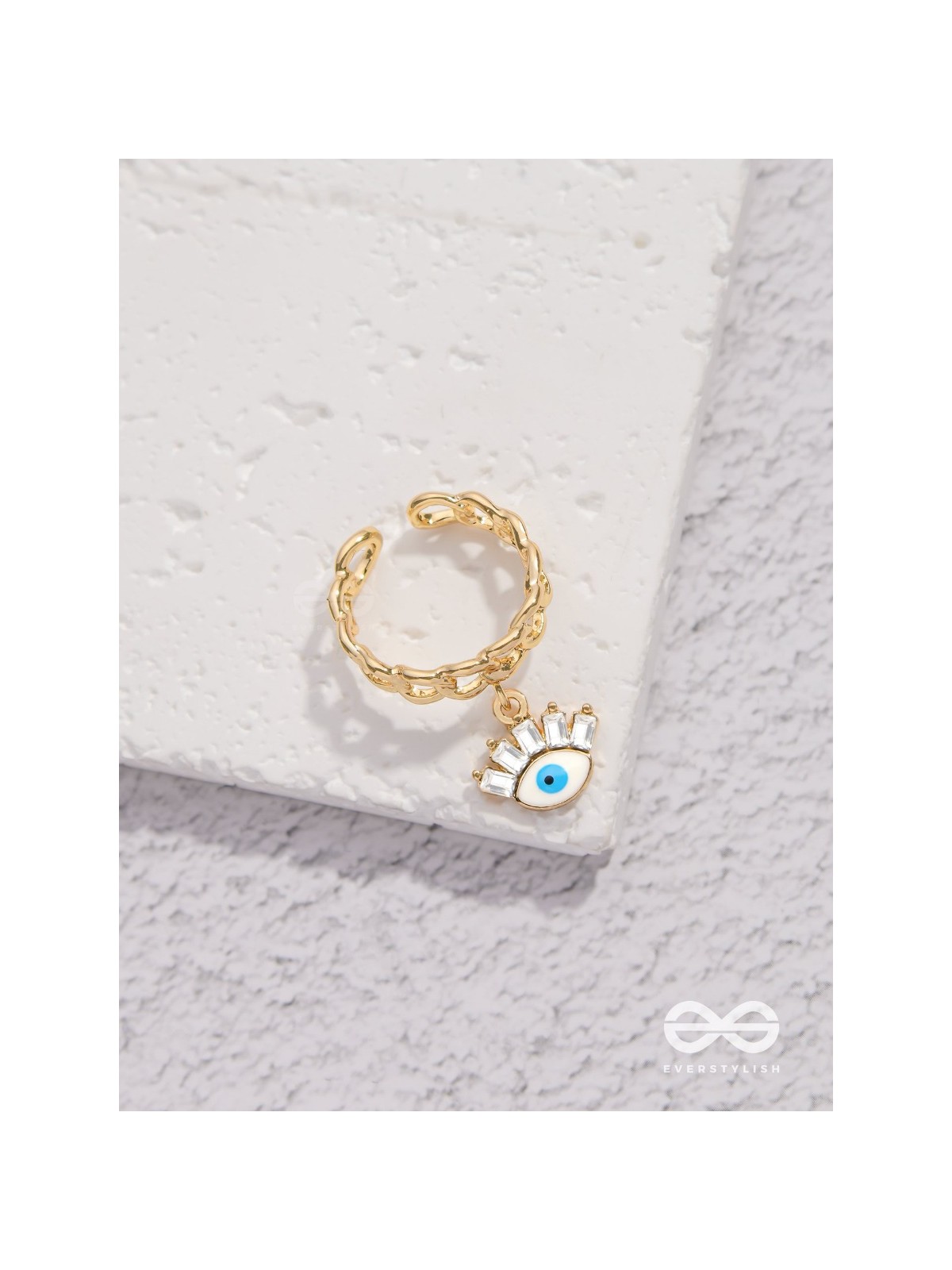 Guardian Gaze - Golden Embellished Charm Ring 