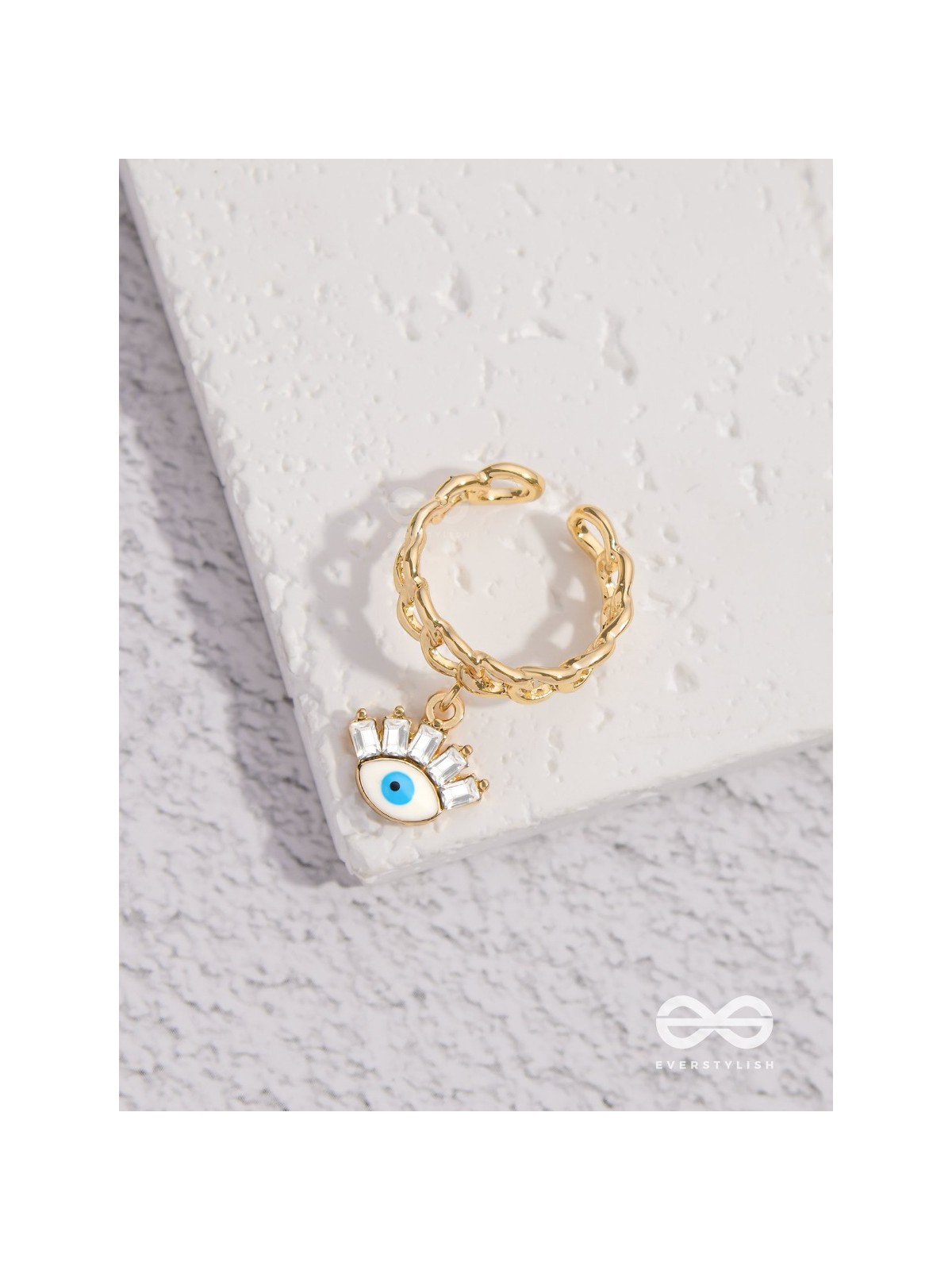 Guardian Gaze - Golden Embellished Charm Ring 