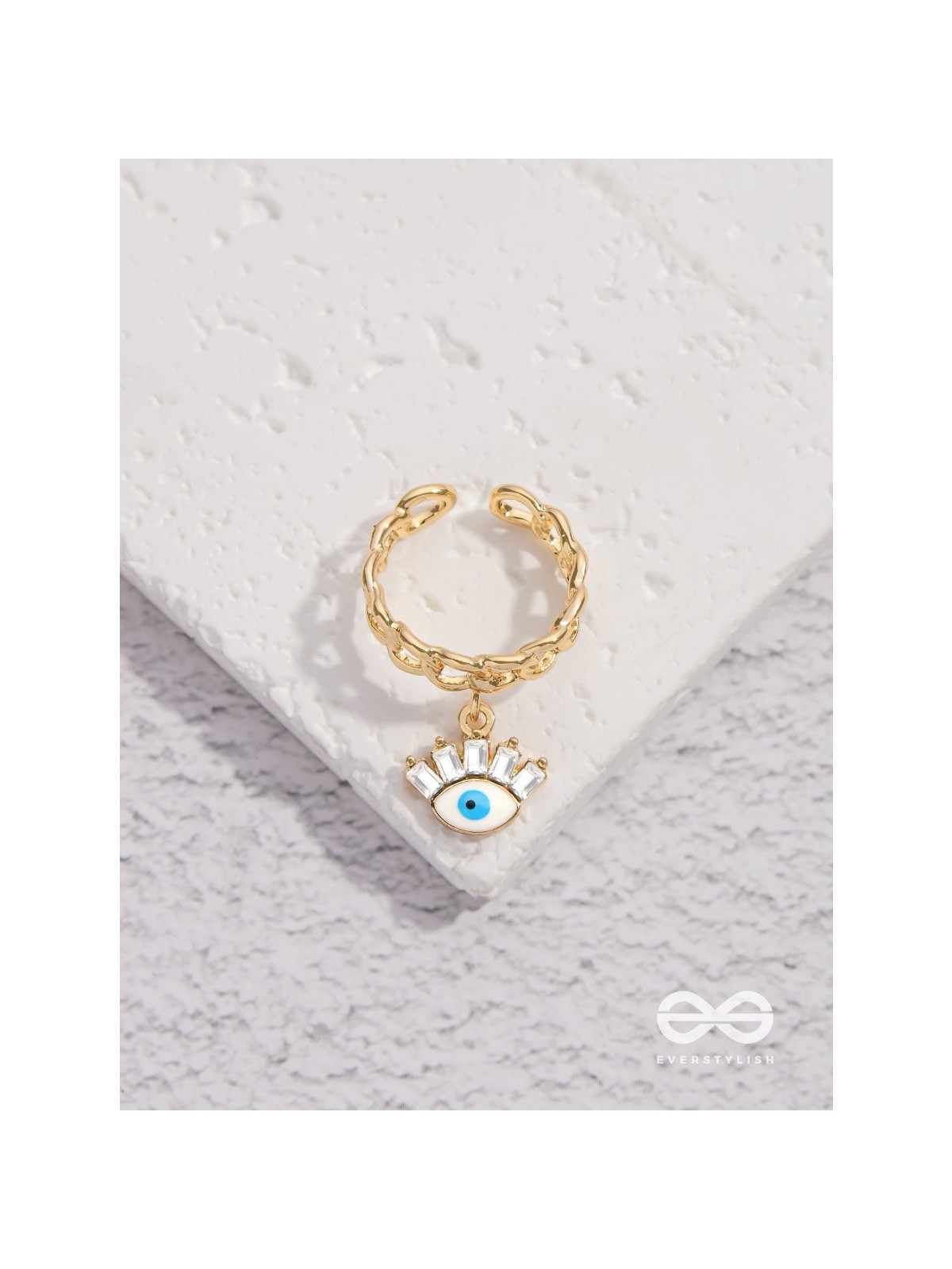 Guardian Gaze - Golden Embellished Charm Ring 