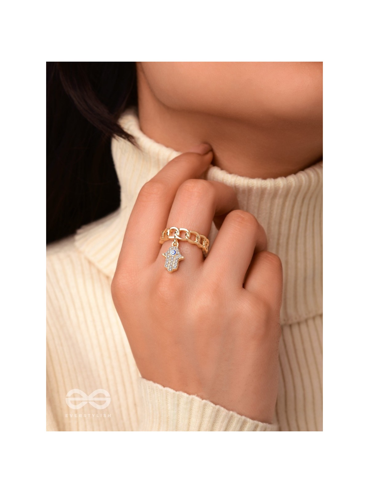 Gentle Spirits - Golden Embellished Charm Ring (Adjustable)