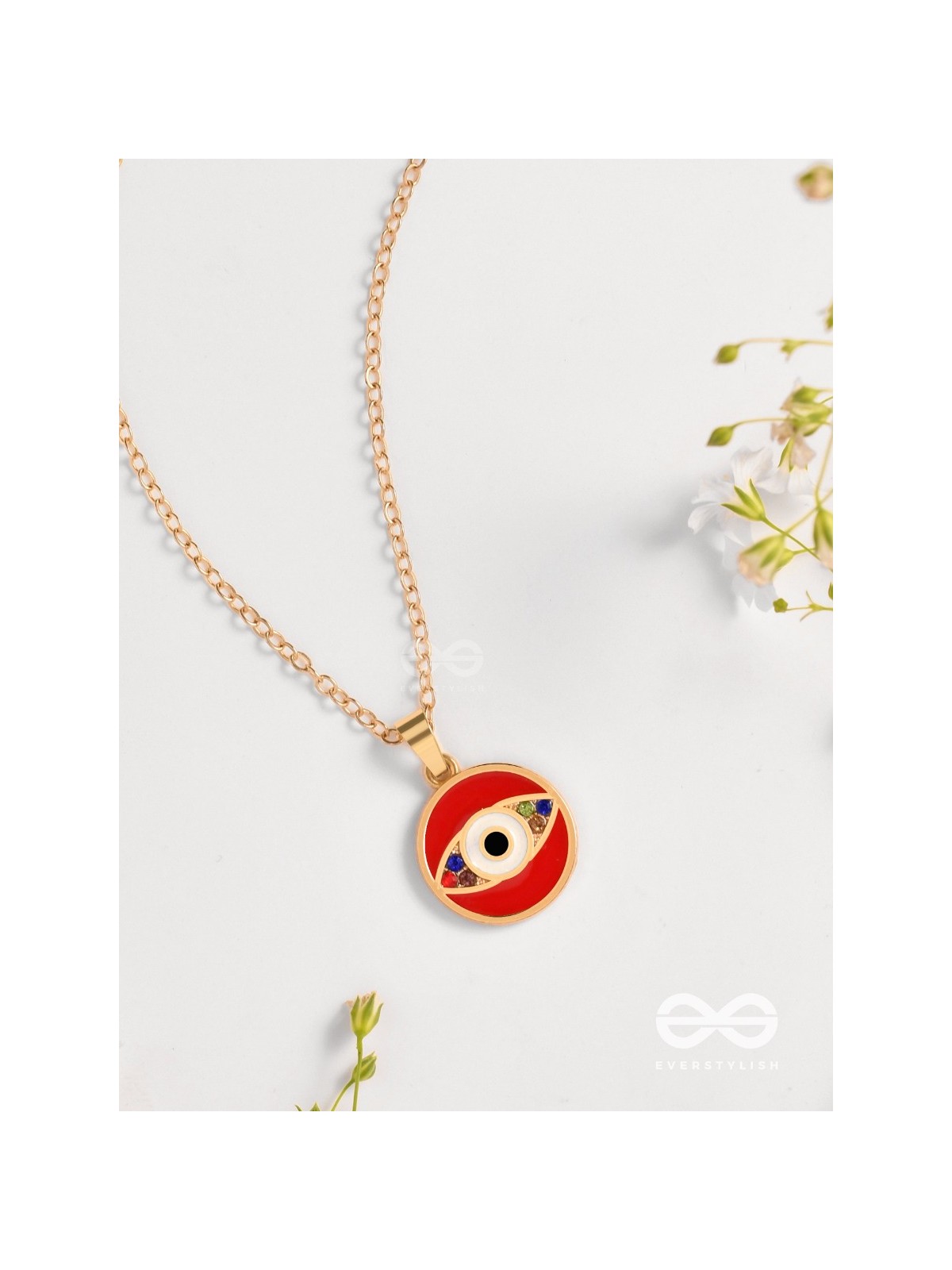 Guardian Eye Stone - Golden Embellished Pendant With Anti-Tarnish Coating (Red)