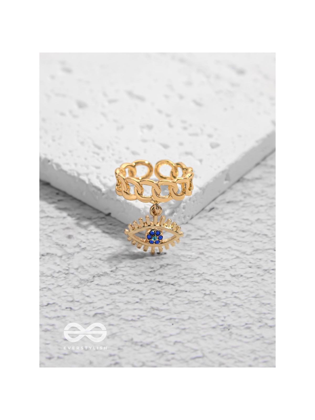 The Visionary Eye - Golden Embellished Charm Ring (Adjustable)