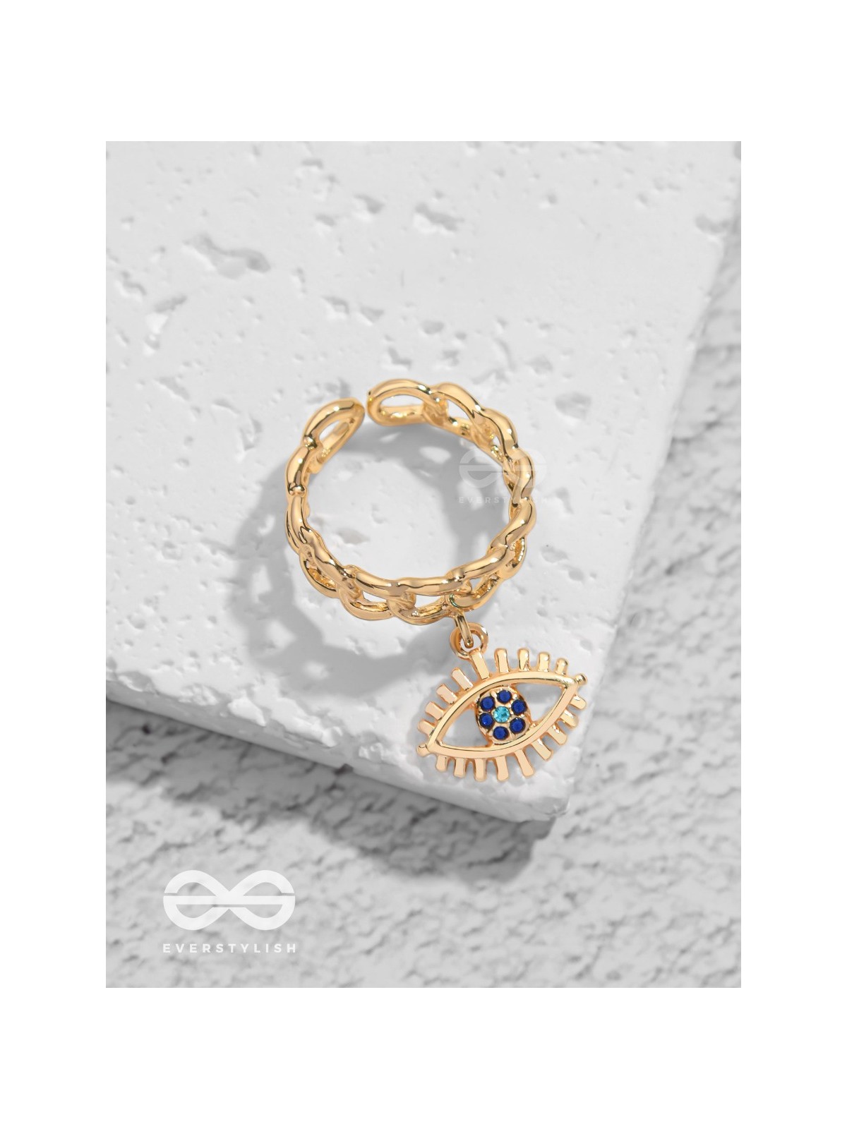 The Visionary Eye - Golden Embellished Charm Ring (Adjustable)
