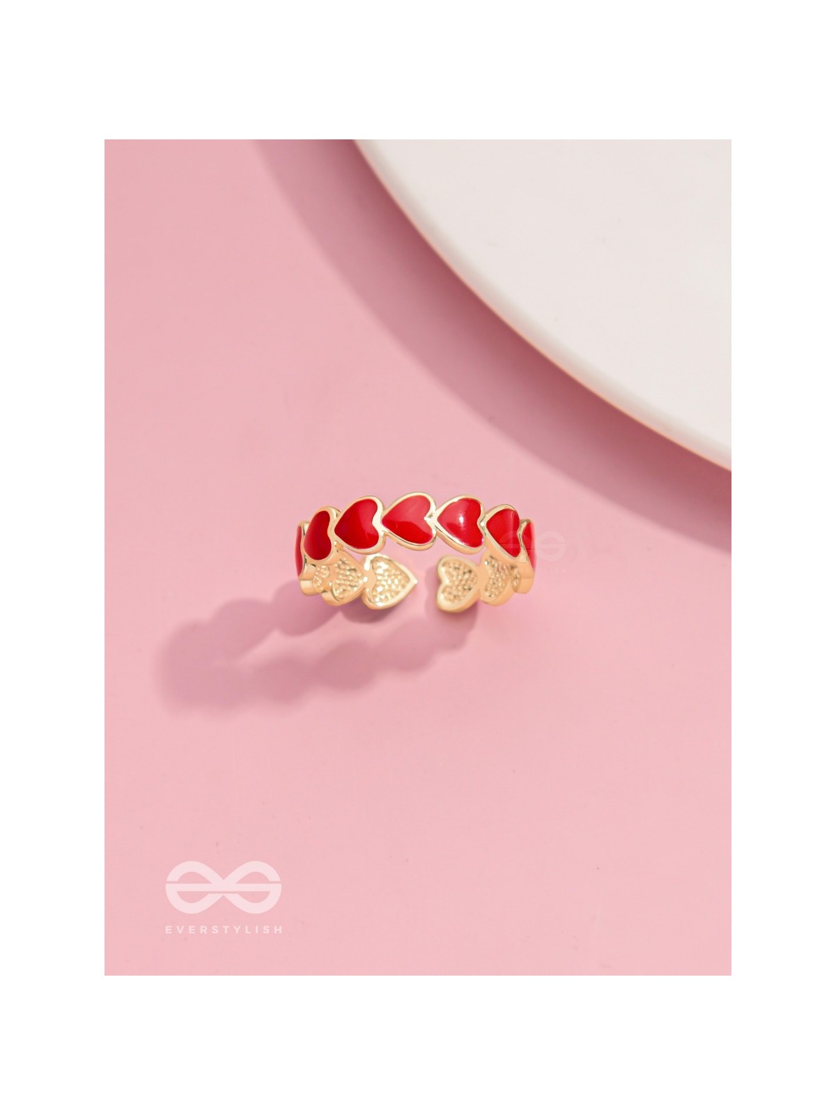 Crimson Hearts - Golden & Red Enamelled Ring