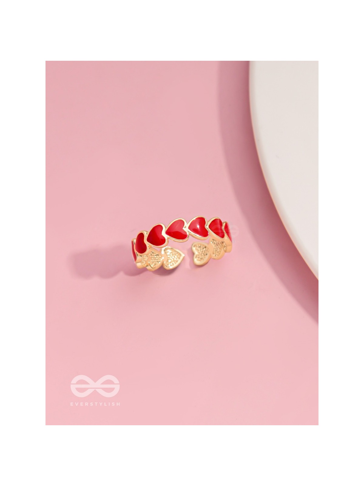 Crimson Hearts - Golden & Red Enamelled Ring