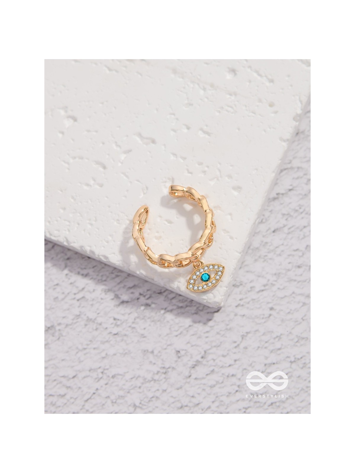 Eye Of Glamour - Golden Embellished Charm Ring (Adjustable)