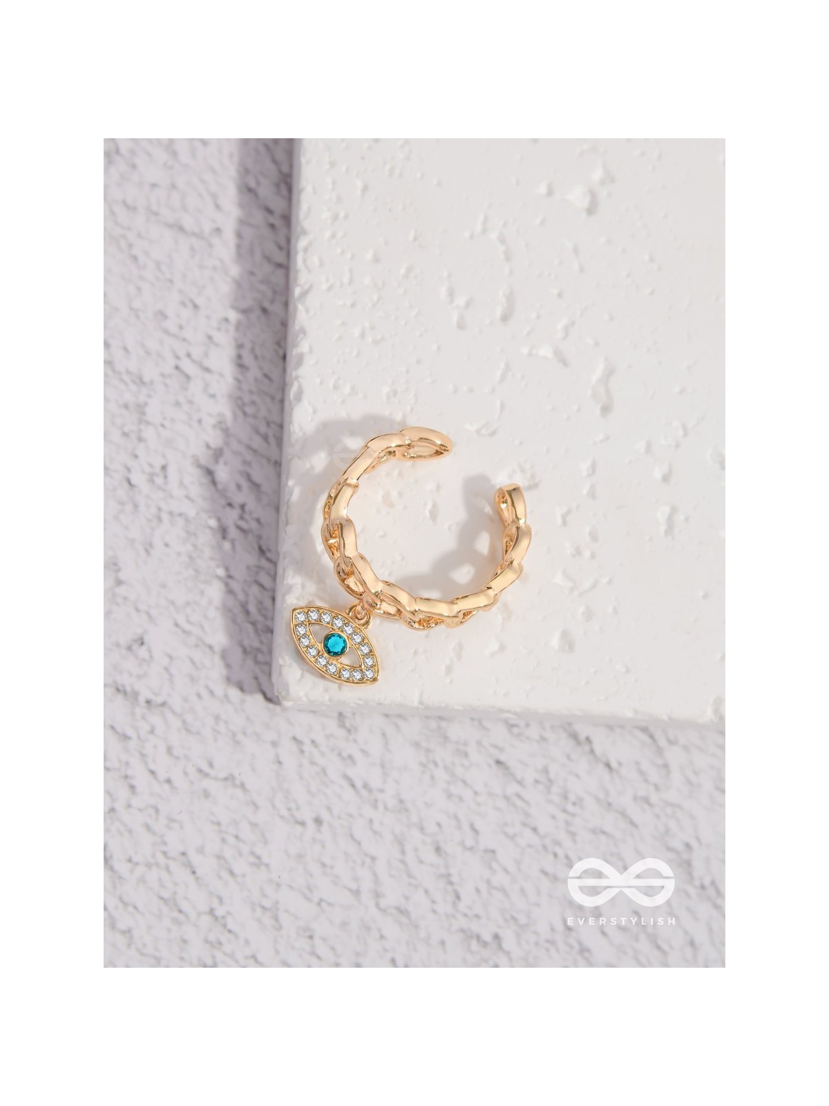 Eye Of Glamour - Golden Embellished Charm Ring (Adjustable)