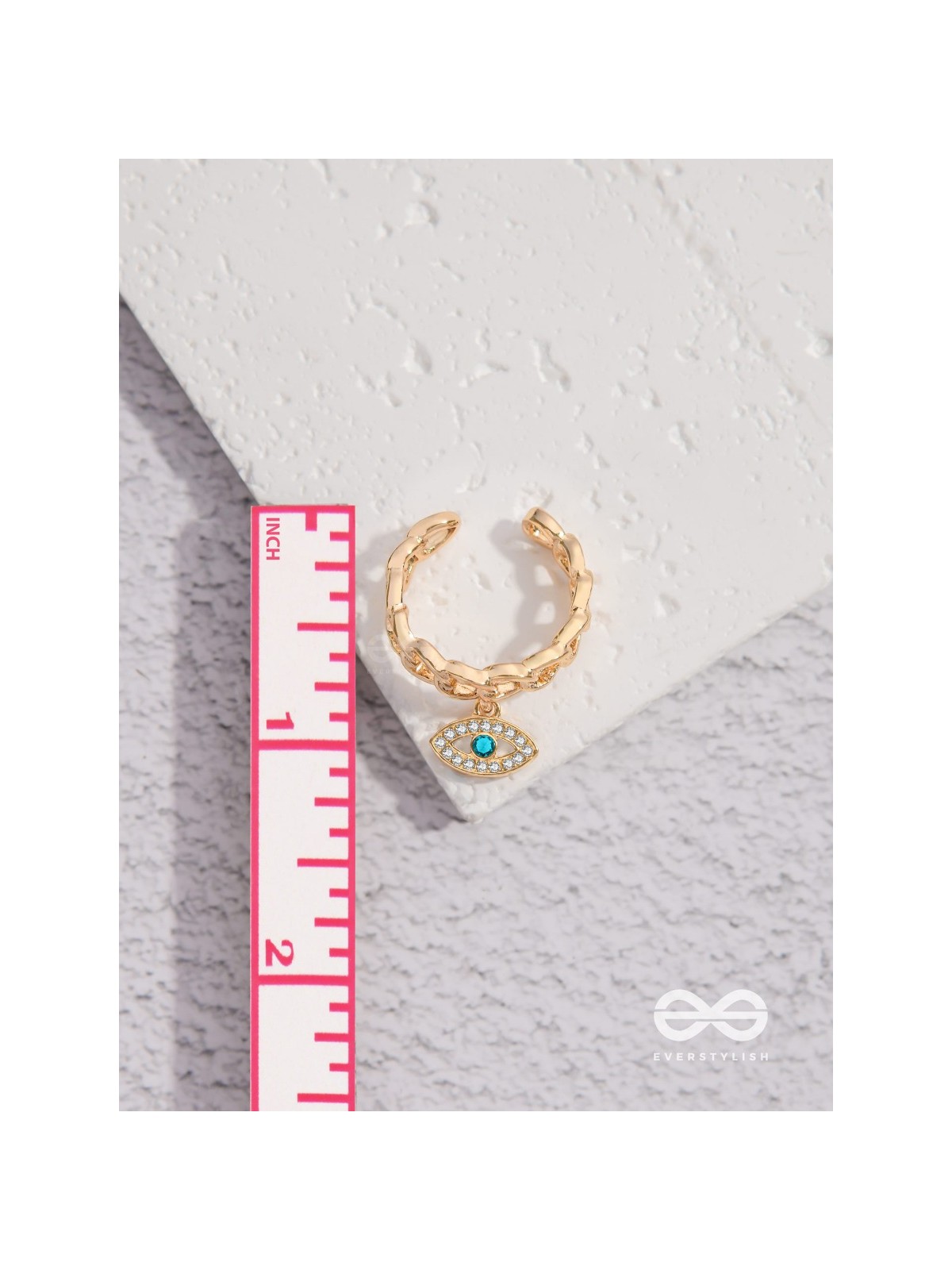 Eye Of Glamour - Golden Embellished Charm Ring (Adjustable)