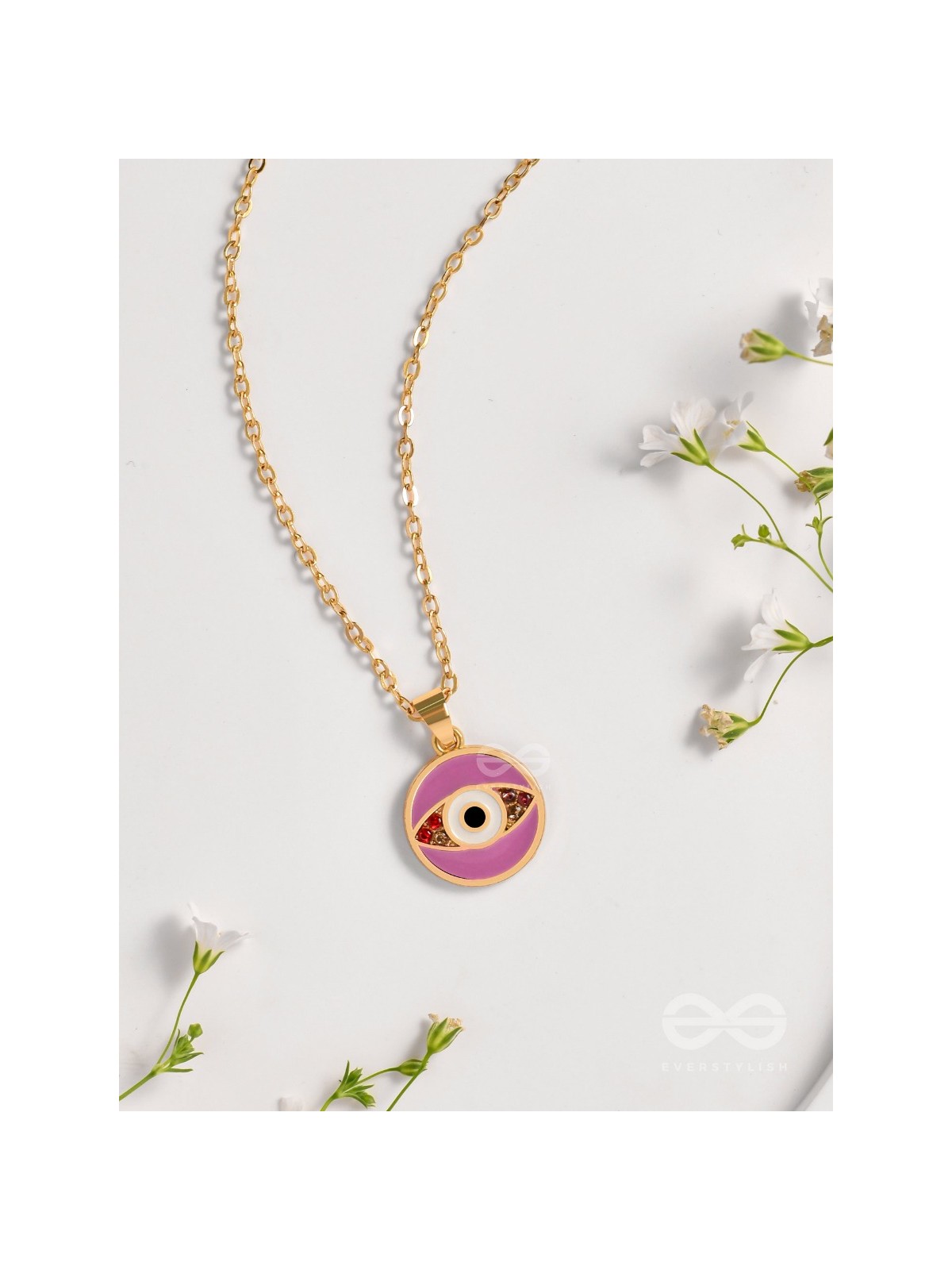 Guardian Eye Stone - Golden Embellished Pendant With Anti-Tarnish Coating (Purple)