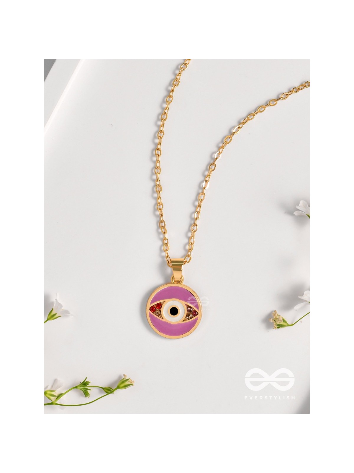 Guardian Eye Stone - Golden Embellished Pendant With Anti-Tarnish Coating (Purple)