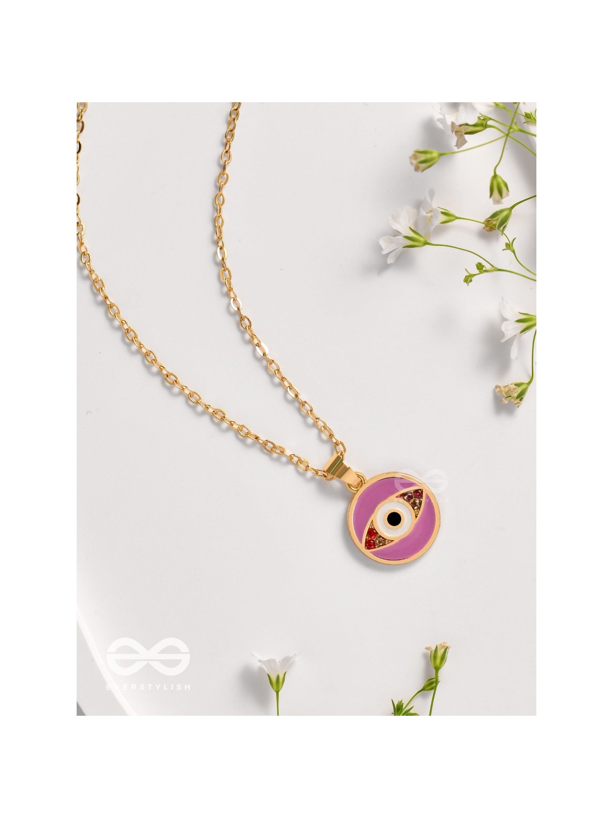 Guardian Eye Stone - Golden Embellished Pendant With Anti-Tarnish Coating (Purple)