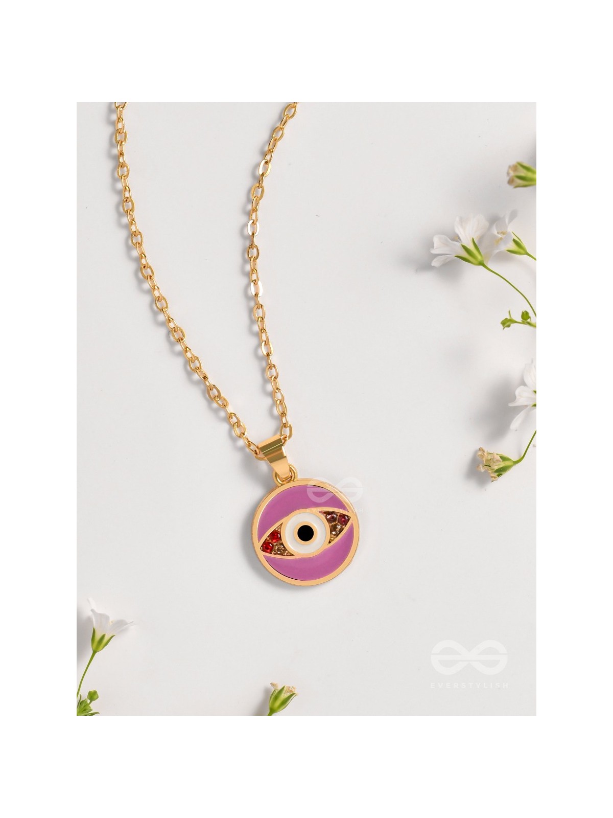 Guardian Eye Stone - Golden Embellished Pendant With Anti-Tarnish Coating (Purple)