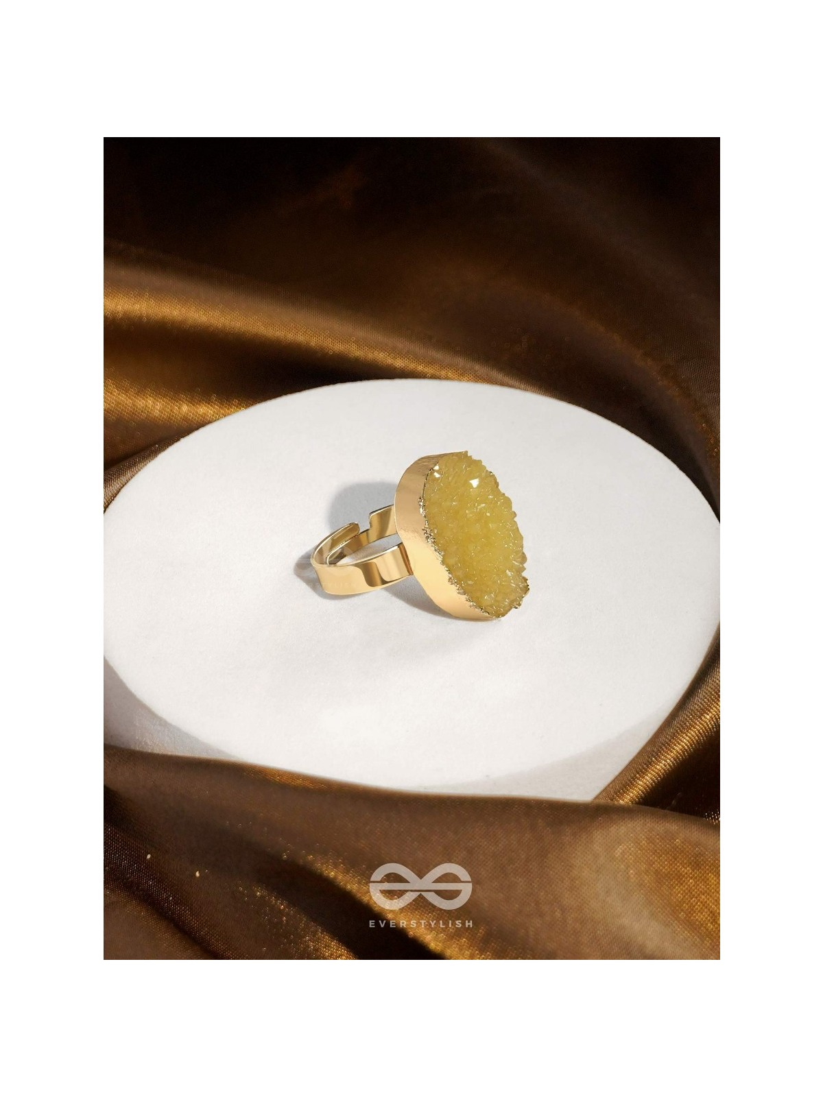 Crystal Frost - Yellow Druzy Ring (Adjustable)