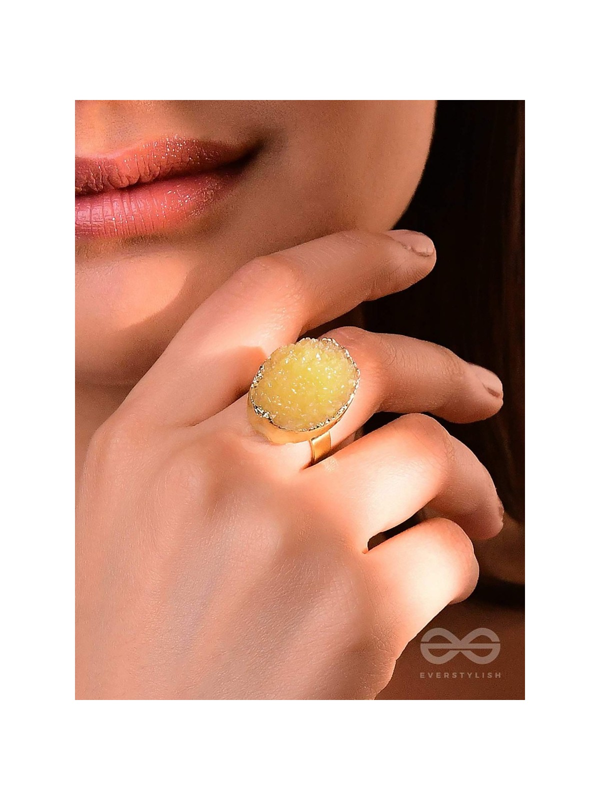 Crystal Frost - Yellow Druzy Ring (Adjustable)