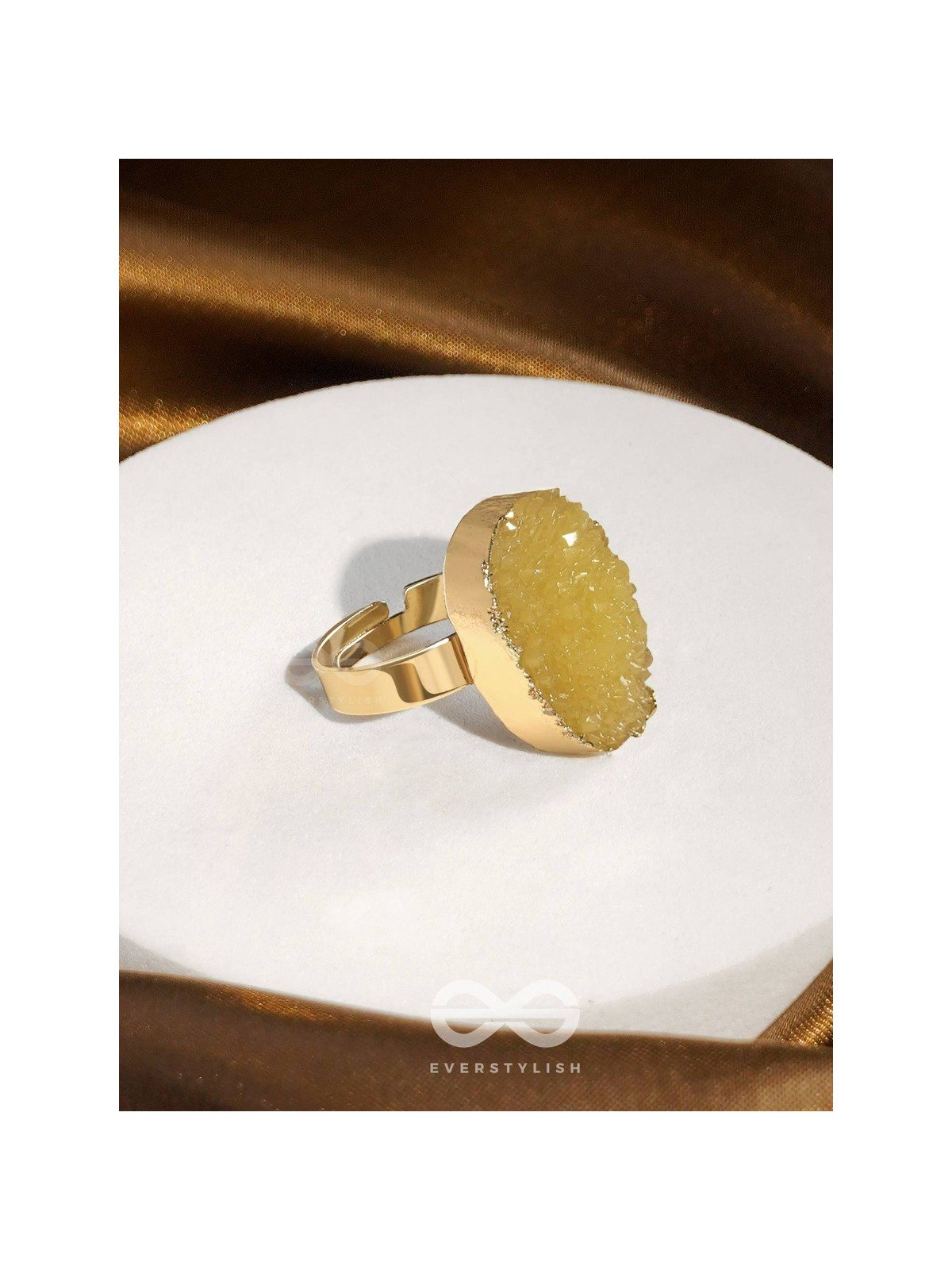 Crystal Frost - Yellow Druzy Ring (Adjustable)
