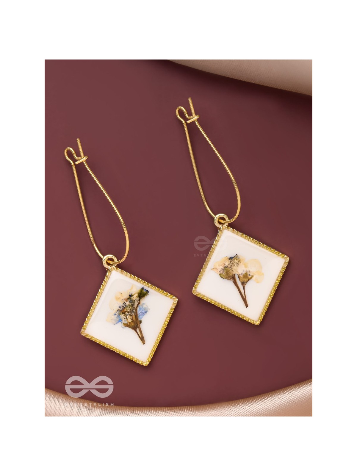 Pure Petals - Pressed Flower White Resin Earrings