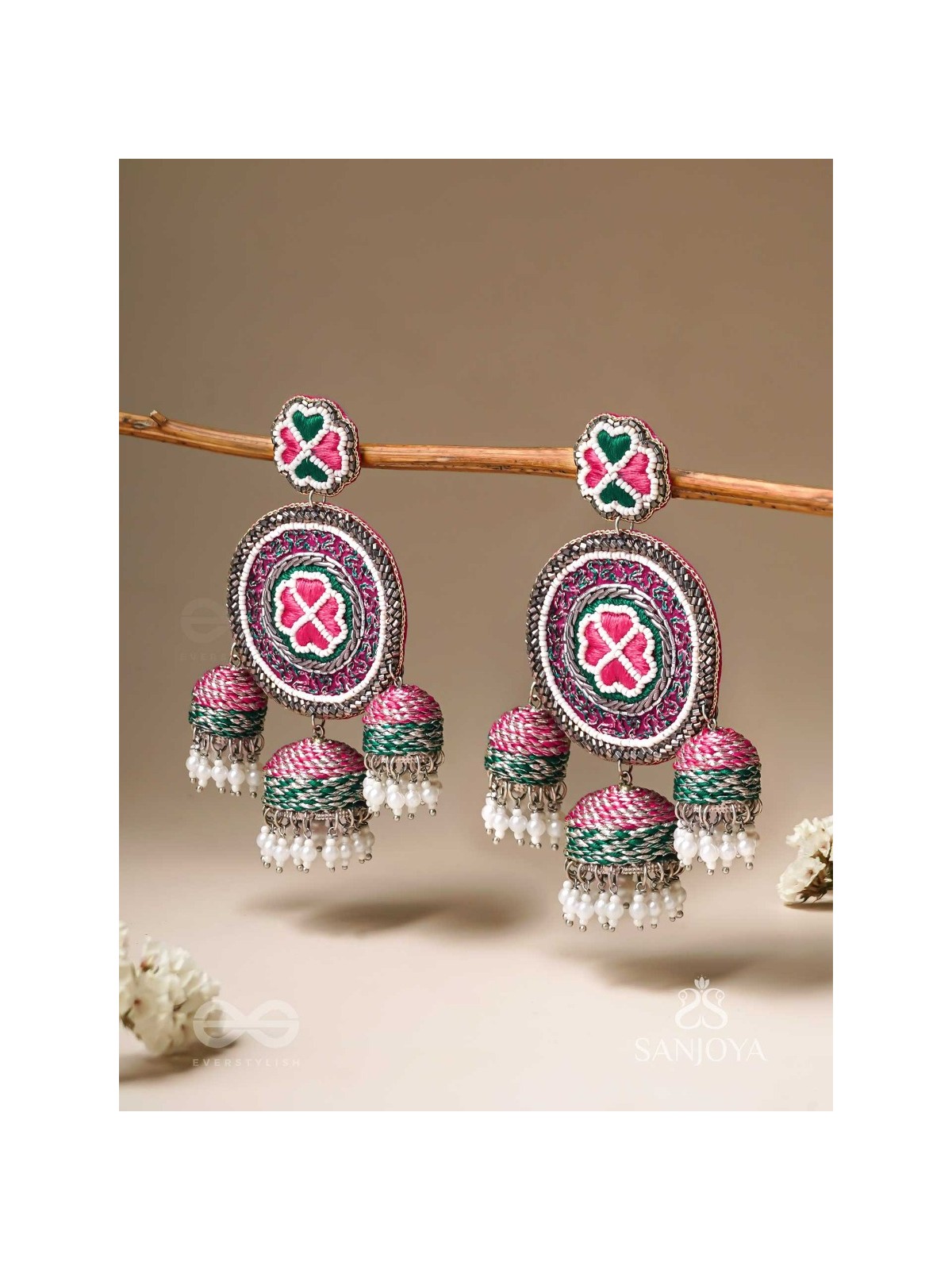 Sumardava- The Art Of Softness- Resham, Beads And Cutdana Hand Embroidered Earrings