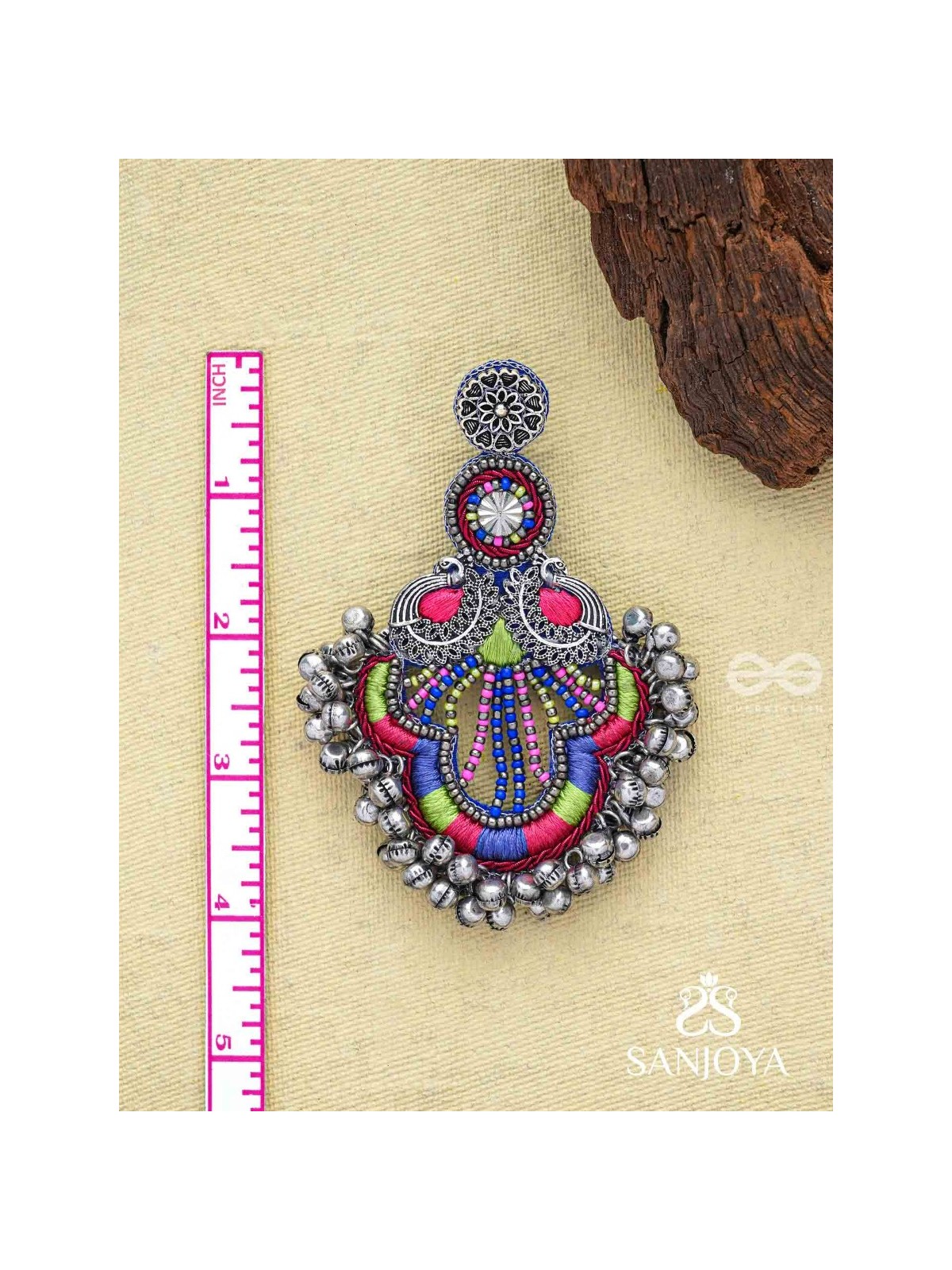 Abherī - The Melodic Dance - Resham And Beads Hand Embroidered Oxidised Earrings