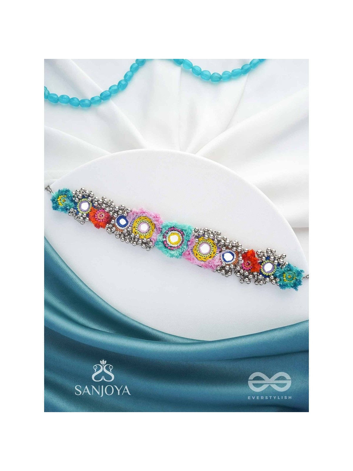 Ataya - The Spring'S Palette - Beads, Mirror And Resham Hand Embroidered Oxidised Neckpiece