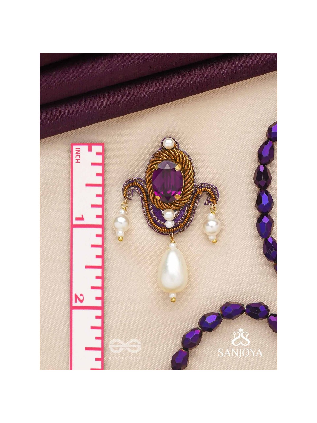 Ankusi- The Angel's Souvenir- Stones And Pearl Drops Hand Embroidered Earrings