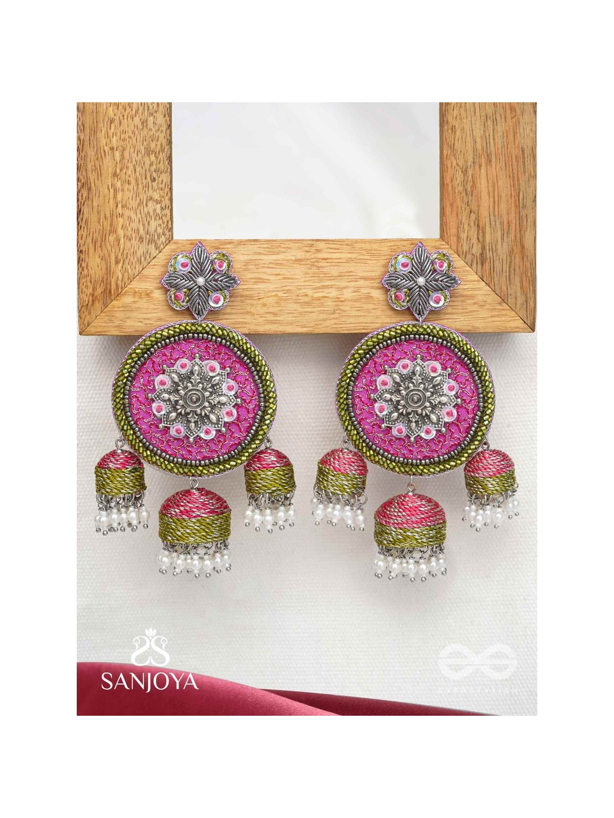 Arakta - Botanical Bliss - Beads Hand Embroidered Oxidised Earrings