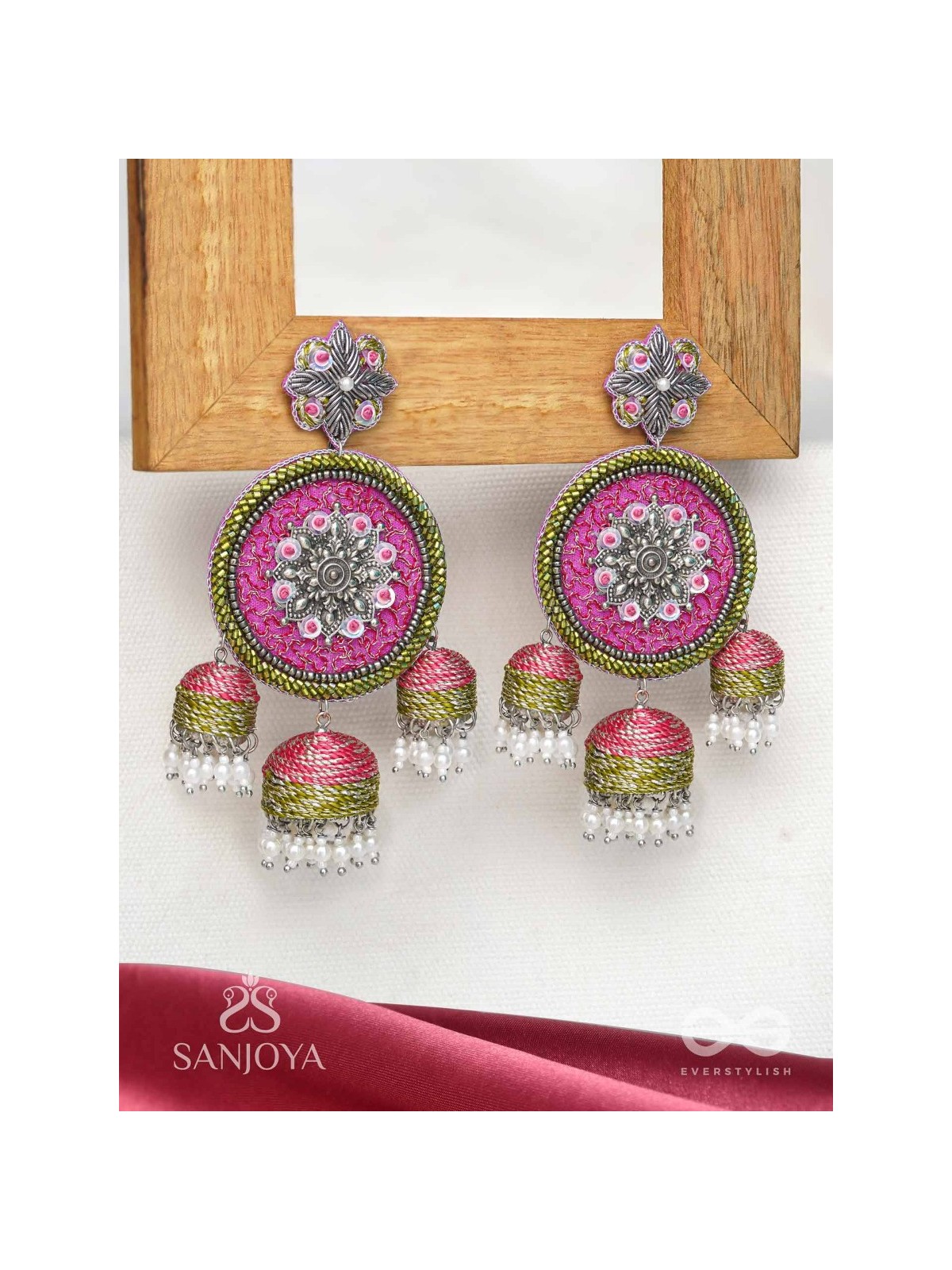 Arakta - Botanical Bliss - Beads Hand Embroidered Oxidised Earrings