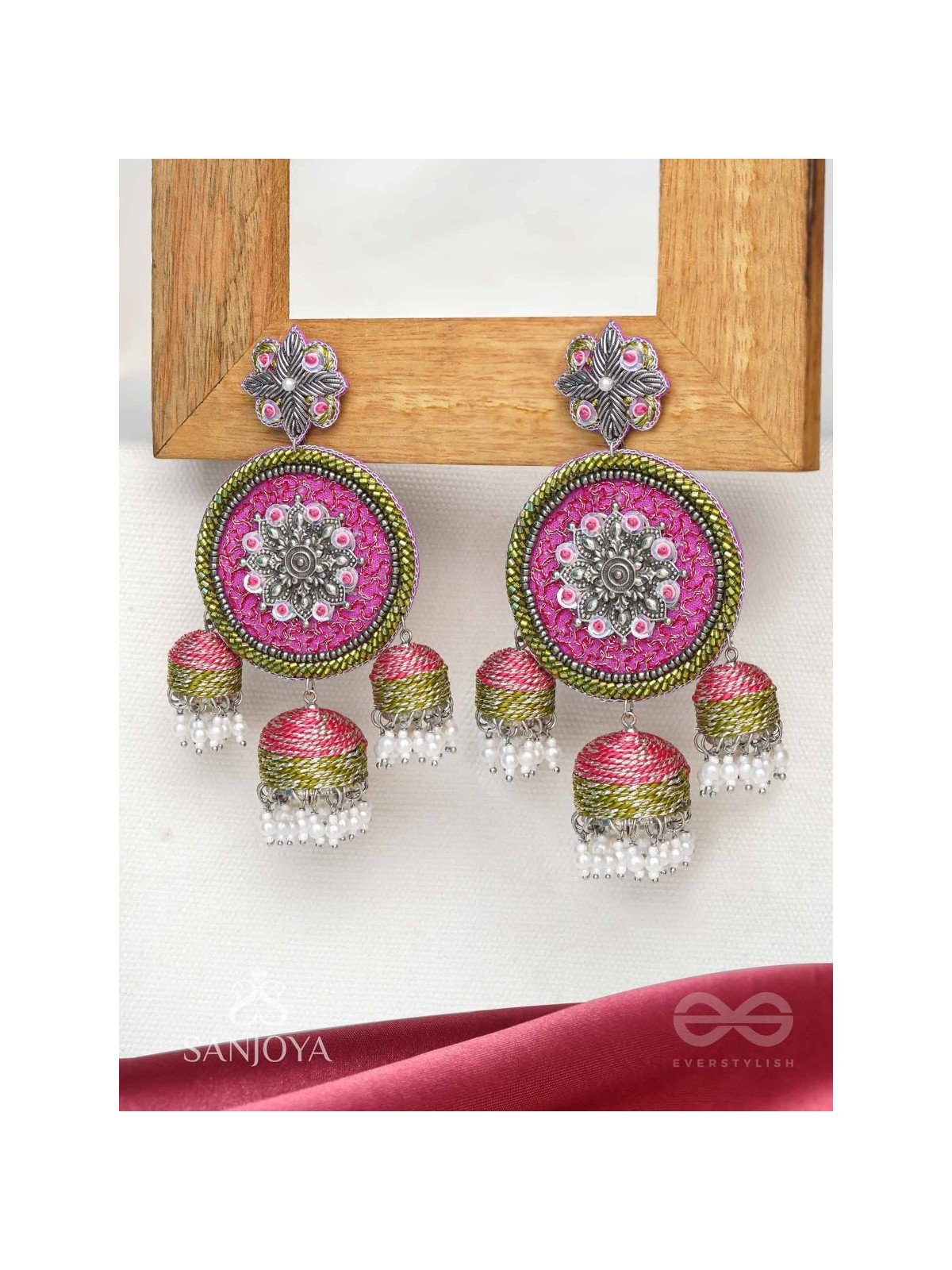 Arakta - Botanical Bliss - Beads Hand Embroidered Oxidised Earrings