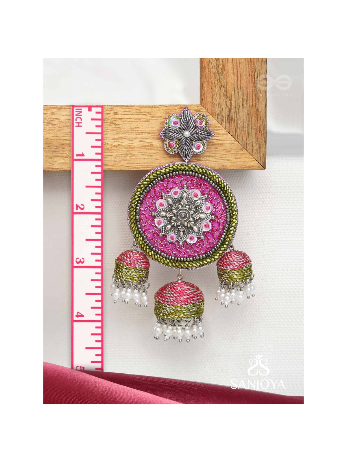 Arakta - Botanical Bliss - Beads Hand Embroidered Oxidised Earrings