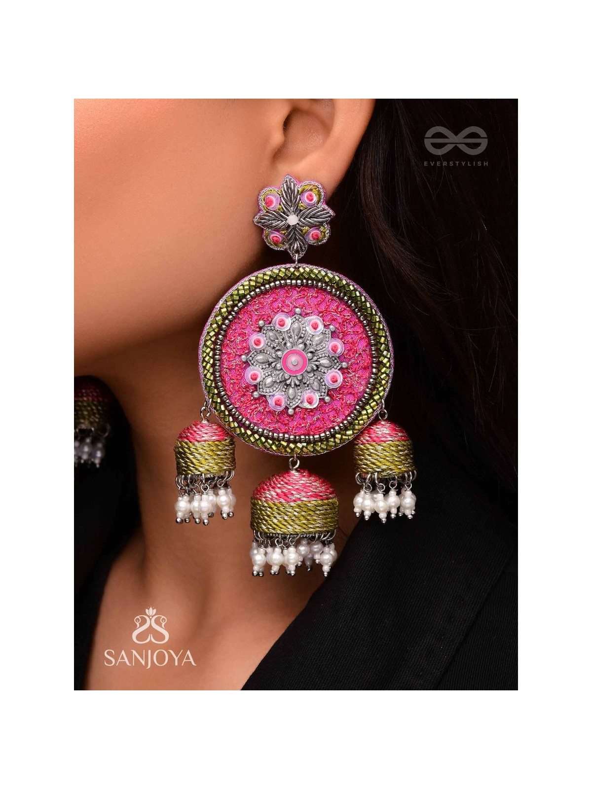 Arakta - Botanical Bliss - Beads Hand Embroidered Oxidised Earrings