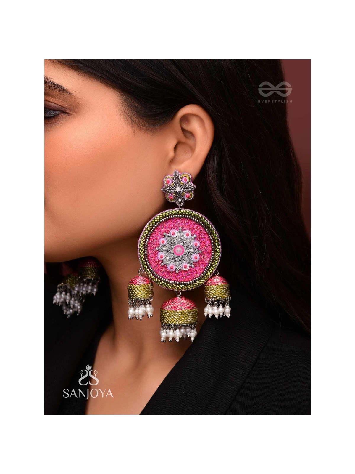 Arakta - Botanical Bliss - Beads Hand Embroidered Oxidised Earrings